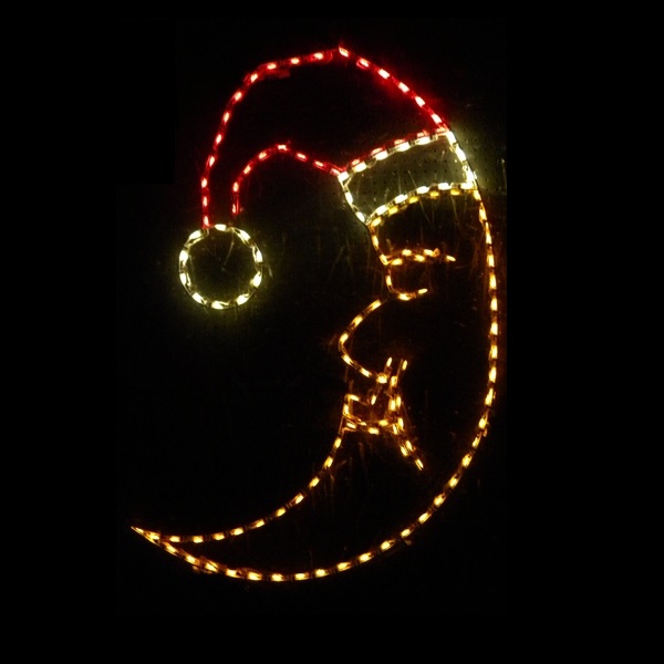Moon with Santa Hat Hanging Outdoor LED Lighted Christmas Decoration