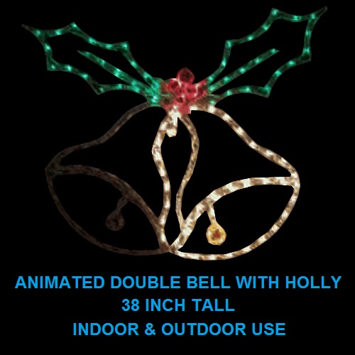 Double Bell with Holly Animated LED Lighted Outdoor Christmas Decoration