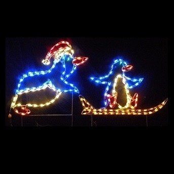 Penguin Pushing Baby on Sled LED Lighted Christmas Decoration
