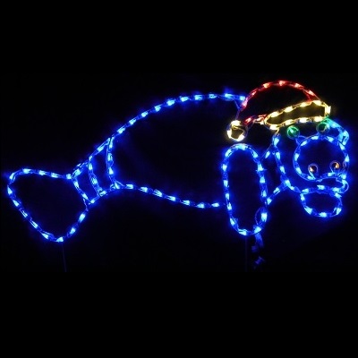 Manatee with Santa Hat LED Lighted Outdoor Nautical Decoration