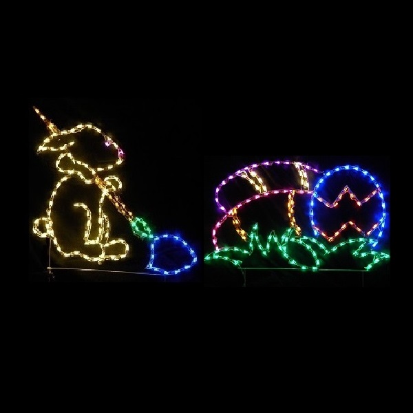 Easter Bunny Painting Eggs LED Lighted Outdoor Easter Decoration