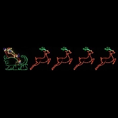 Santa Claus in Sleigh with 4 Leaping Reindeer LED Lighted Outdoor Christmas Decoration