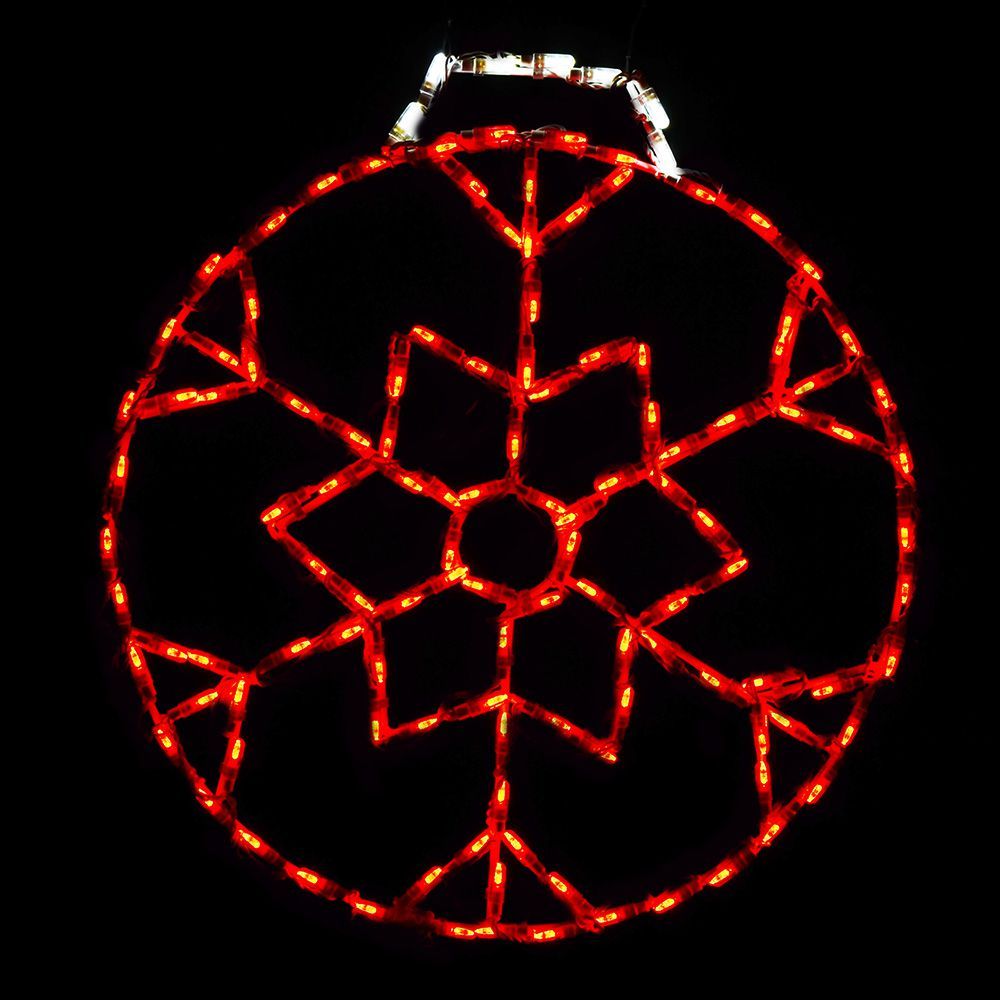  Snowflake Ornament Small Red LED Lighted Outdoor Assorted Decoration Set Of 2
