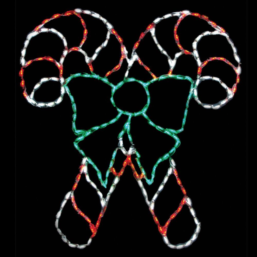 Double Candy Canes Crossed With Bow LED Lighted Outdoor Christmas Decoration