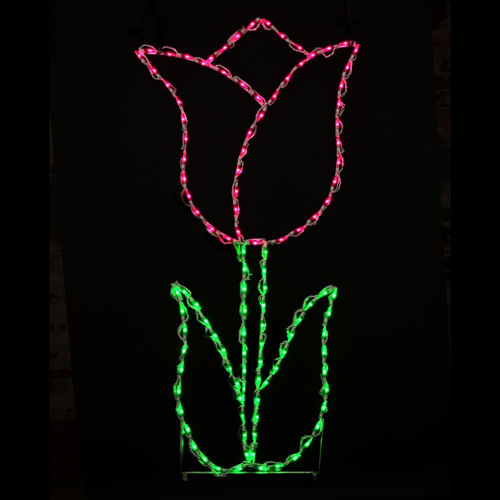 Tulip Pink Color LED Lighted Outdoor Spring Floral Decoration Set Of 2