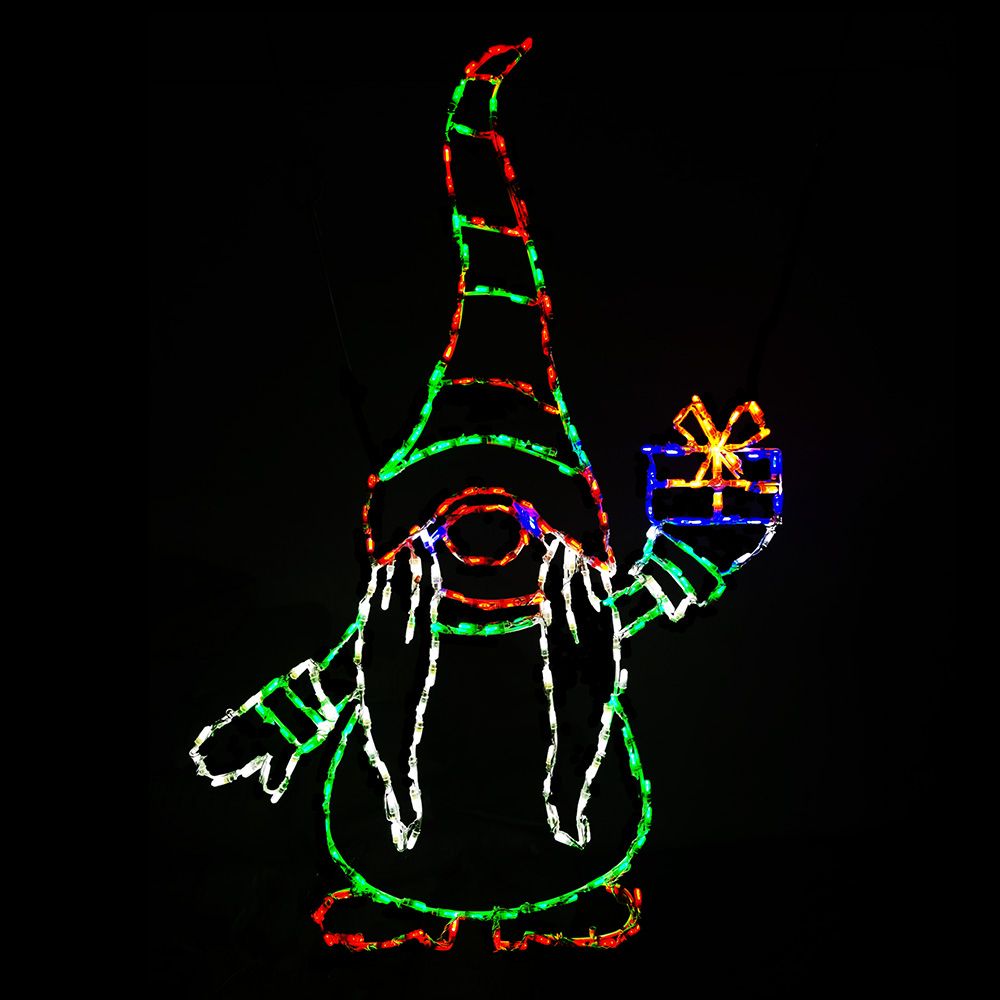Gnome With Gift LED Lighted Outdoor Lawn Decoration