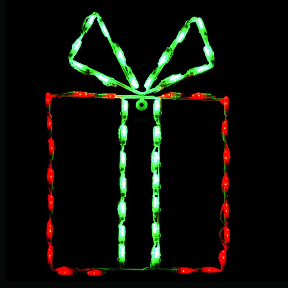 Red Christmas Gift Box Green Bow LED Lighted Outdoor Christmas Decoration
