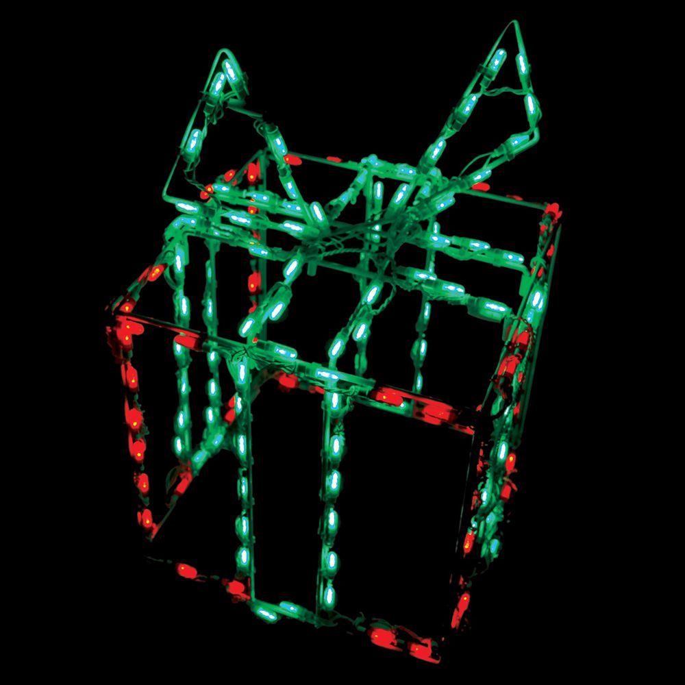 3D Red Christmas Gift Box With Green Bow LED Lighted Outdoor Christmas Decoration
