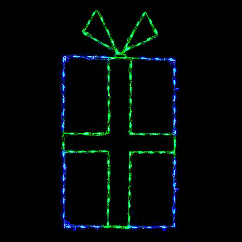 Christmas Gift Box With Blue And Green LED Lighted Outdoor Christmas Decoration