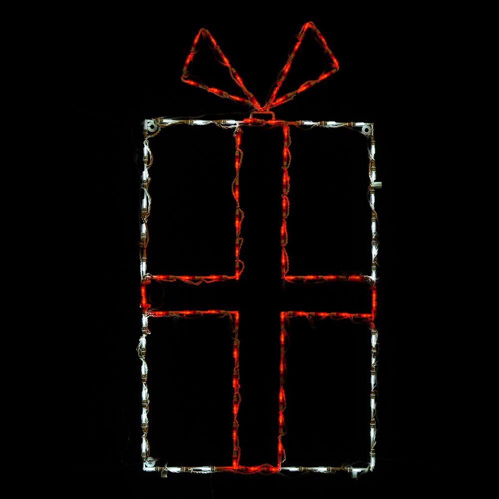 Christmas Gift Box With Red And White LED Lighted Outdoor Christmas Decoration