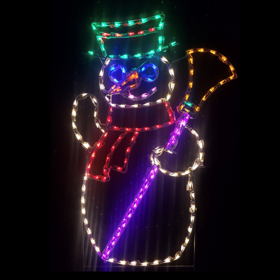 Snowman with Broom LED Lighted Outdoor Christmas Decoration