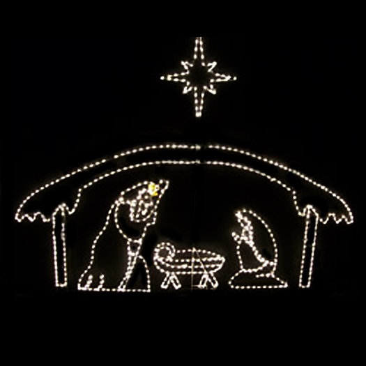 Nativity Manger with 3 Piece Holy Family Set plus Star LED Lighted Christmas Decoration