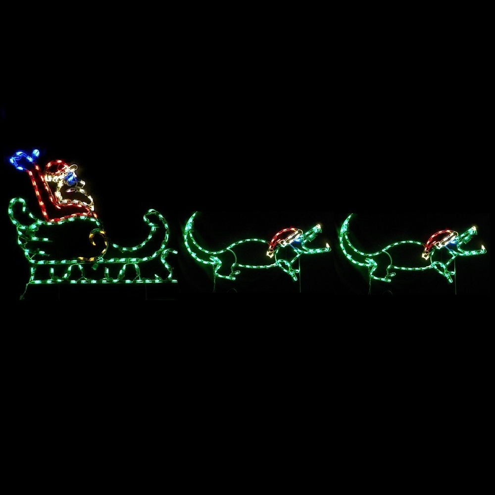 ​Santa Claus in Sleigh Alligators with Santa Hat LED Lighted Outdoor Christmas Decoration