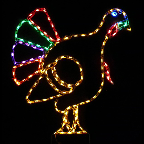 Harvest Turkey LED Lighted Outdoor Thanksgiving Decoration - Feathers Up