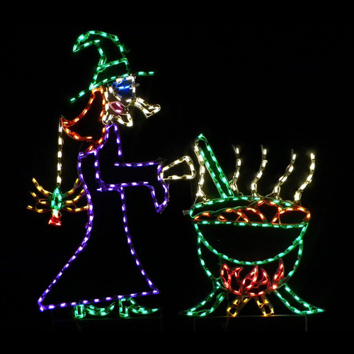 Witch With Cauldron LED Lighted Outdoor Halloween Decoration