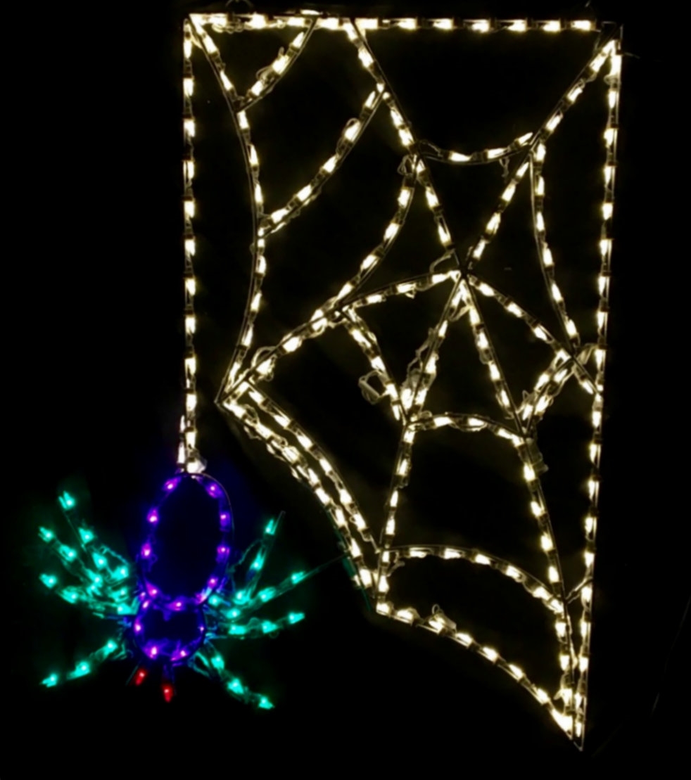 Scary Spider Hanging from Web LED Lighted Outdoor Halloween Decoration