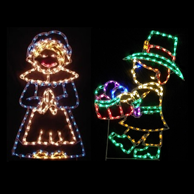 Harvest Pilgrim Kids LED Lighted Outdoor Thanksgiving Decoration