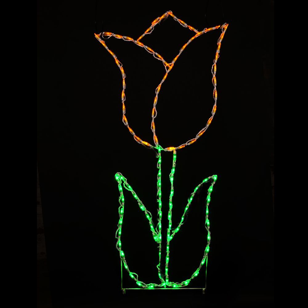 Tulip Yellow Color LED Lighted Outdoor Spring Floral Decoration Set Of 2