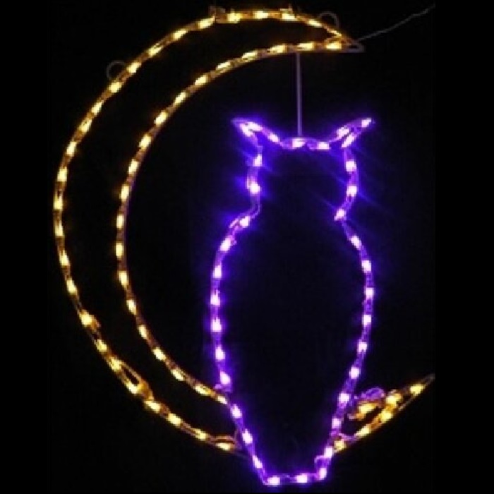Owl Sitting on Crescent Moon LED Lighted Outdoor Halloween Decoration