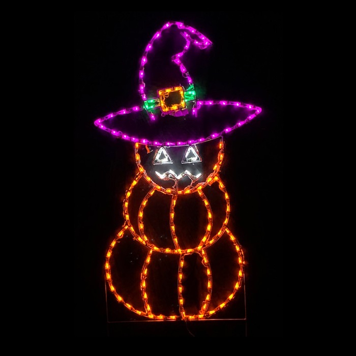 Stacked Pumpkins with Witchs Hat LED Lighted Outdoor Halloween Decoration