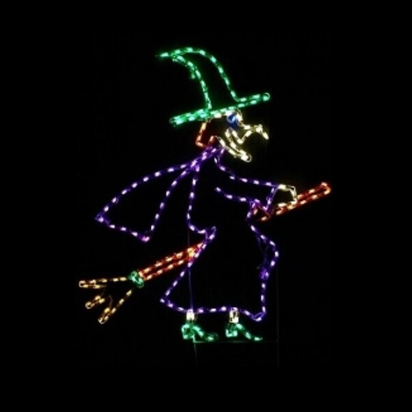 Witch On Broom LED Lighted Outdoor Halloween Decoration