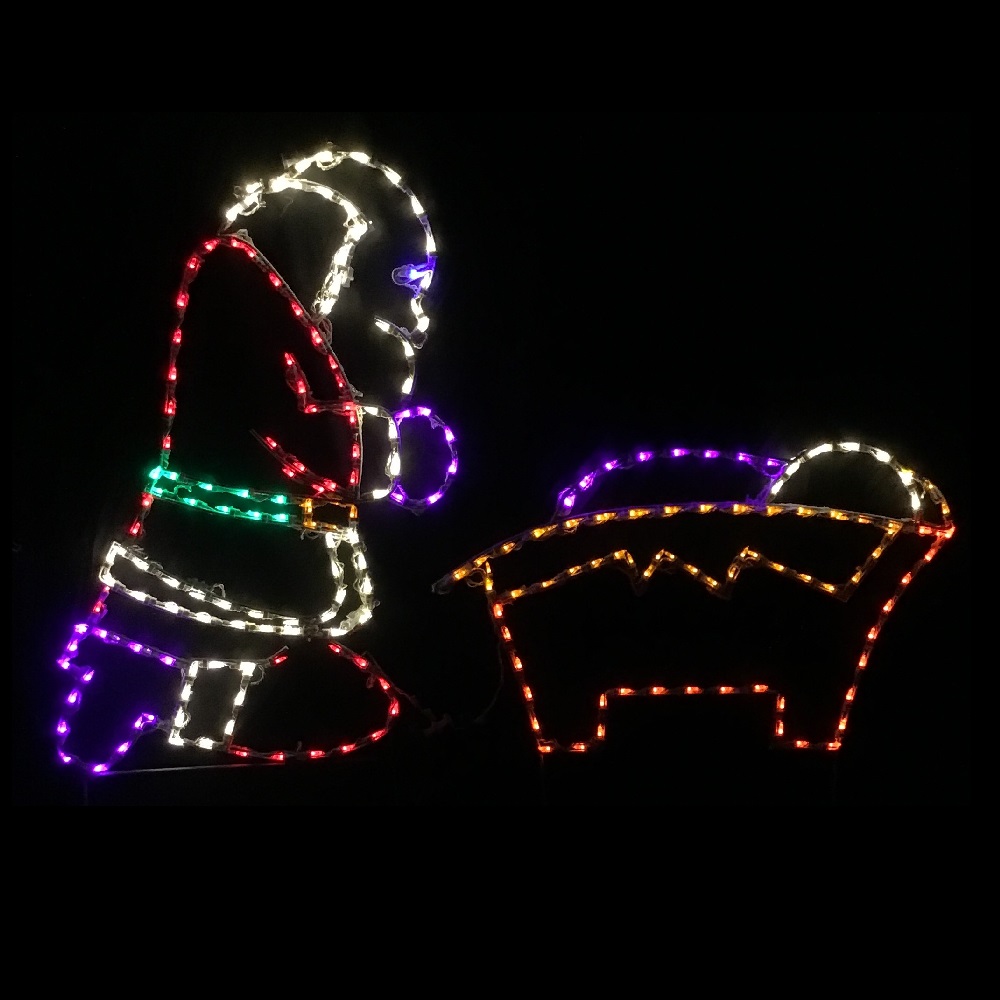 Santa Kneeling by Baby Jesus LED Lighted Outdoor Christmas Decoration