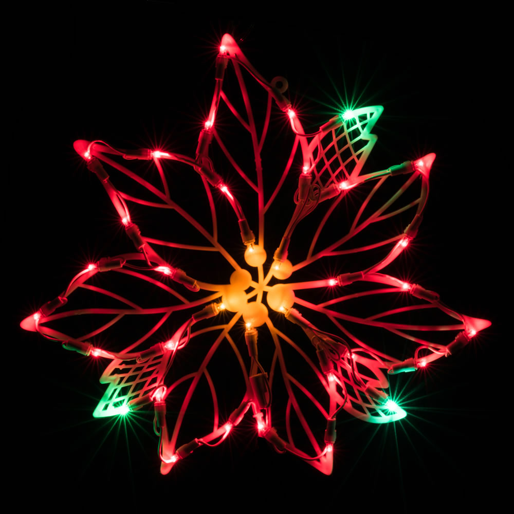 Poinsettia Lighted Window Decoration - 35 LED 5MM Wide Angle Polka-Dot Lights